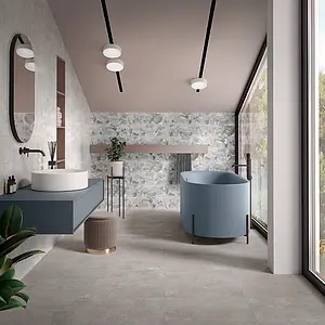 Piastrella di fondo, Effetto cemento, Colore grigio, Stile patchwork, Ceramica, 20x60 cm, Superficie opaca