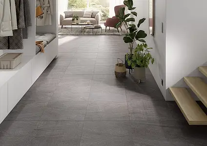 Background tile, Effect stone,basalt, Color grey,black, Unglazed porcelain stoneware, 60x60 cm, Finish antislip