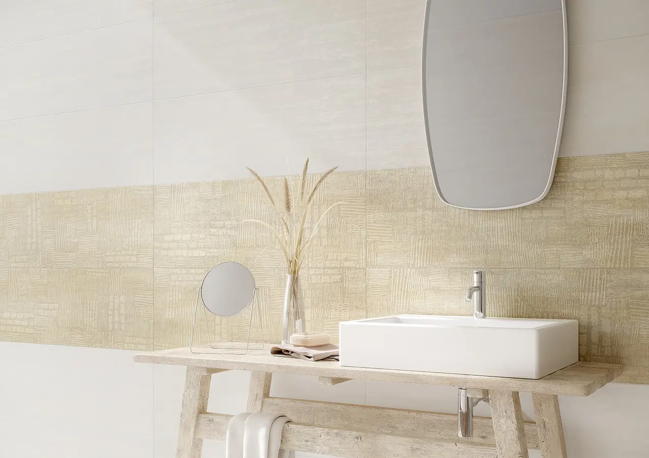 Piastrella di fondo, Effetto altri tipi di pietre, Colore beige,bianco, Ceramica, 35x100 cm, Superficie opaca