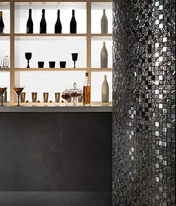 Mosaik, Farbe schwarze, Glasiertes Feinsteinzeug, 30x30 cm, Oberfläche glänzende