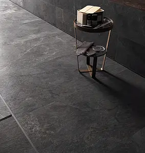 Background tile, Effect stone,slate, Color black, Unglazed porcelain stoneware, 60x120 cm, Finish antislip