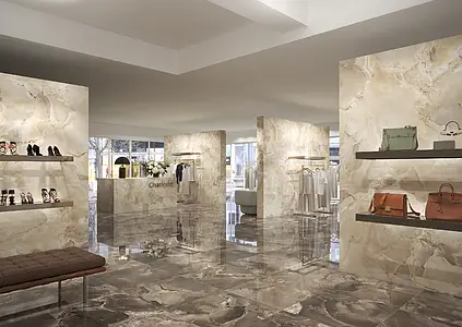 Background tile, Effect onyx, Color beige, Glazed porcelain stoneware, 120x280 cm, Finish polished