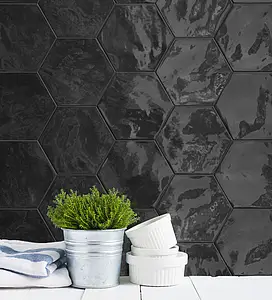Background tile, Color black, Ceramics, 15x17.3 cm, Finish glossy