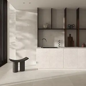 Background tile, Effect limestone, Color white, Unglazed porcelain stoneware, 120x280 cm, Finish antislip