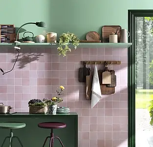Background tile, Effect unicolor, Color pink, Glazed porcelain stoneware, 11.5x11.5 cm, Finish antislip