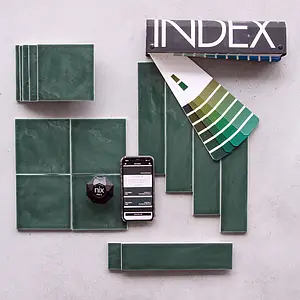Background tile, Effect unicolor, Color green, Ceramics, 6.2x25 cm, Finish glossy