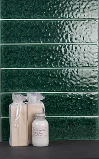 Background tile, Effect crackle glaze, Color green, Ceramics, 10x40 cm, Finish glossy