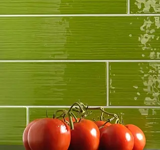 Background tile, Effect unicolor, Color green, Ceramics, 10x40 cm, Finish glossy