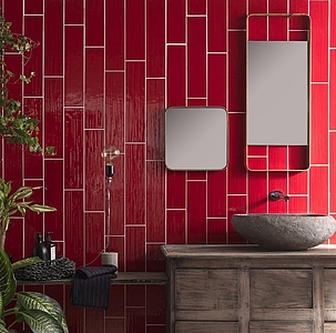 Background tile, Effect unicolor, Color red, Ceramics, 10x40 cm, Finish glossy