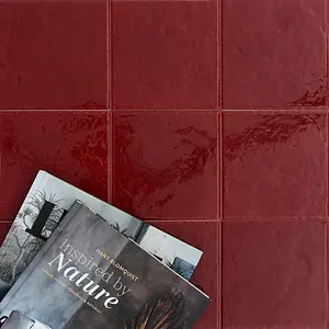 Piastrella di fondo, Effetto unicolore, Colore rosso, Stile provenzale, Ceramica, 15x15 cm, Superficie lucida