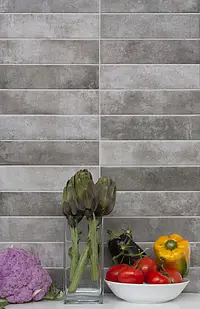 Grundflise, Farve grå, Glaseret porcelænsstentøj, 7x28 cm, Overflade mat