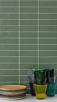 Hintergrundfliesen, Optik unicolor, Farbe grüne, Glasiertes Feinsteinzeug, 5x15 cm, Oberfläche matte