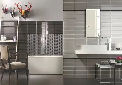 Background tile, Effect unicolor, Color grey, Ceramics, 10x30 cm, Finish glossy