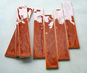 Carrelage, Effet left_menu_crackleur , Teinte rouge, Céramique, 7x40 cm, Surface brillante