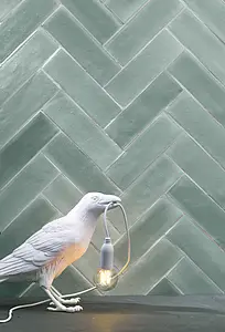 Background tile, Effect brick, Color green, Glazed porcelain stoneware, 5x15 cm, Finish antislip