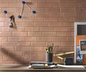 Background tile, Effect terracotta,brick, Color brown,orange, Glazed porcelain stoneware, 5x15 cm, Finish antislip