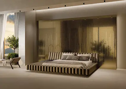 Background tile, Effect gold and precious metals, Color yellow, Unglazed porcelain stoneware, 120x280 cm, Finish glossy