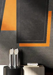 Bakgrundskakel, Textur läder, Färg svart,orange, Oglaserad granitkeramik, 120x280 cm, Yta matt