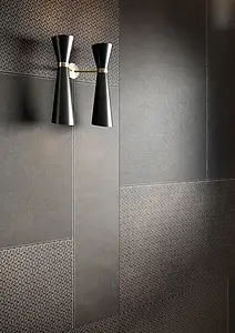 Bakgrunnsflis, Effekt lær, Farge svart, Uglasert porselenssteintøy, 120x280 cm, Overflate matt