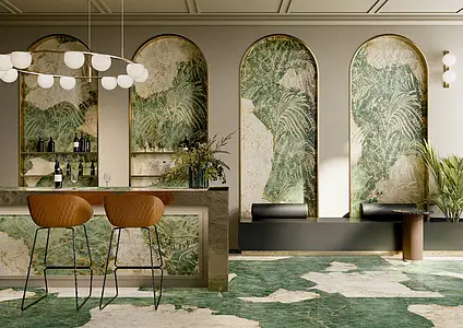 Background tile, Effect other stones, Color green, Unglazed porcelain stoneware, 120x278 cm, Finish semi-polished