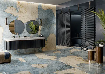 Background tile, Effect other stones, Color sky blue, Unglazed porcelain stoneware, 120x278 cm, Finish semi-polished