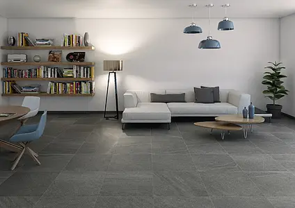 Background tile, Effect stone,limestone, Color black, Unglazed porcelain stoneware, 61x61 cm, Finish antislip