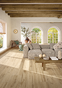Background tile, Effect wood, Color beige, Unglazed porcelain stoneware, 30.4x122.2 cm, Finish antislip