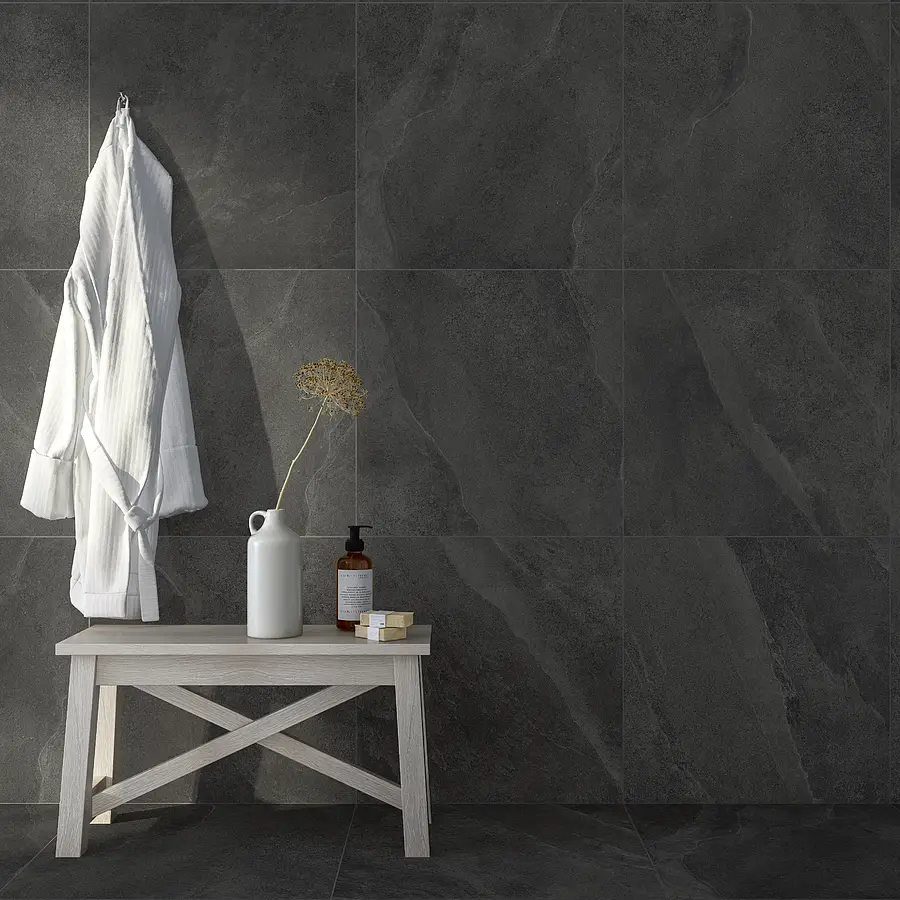 Background tile, Effect other stones, Color black, Unglazed porcelain stoneware, 61x61 cm, Finish antislip
