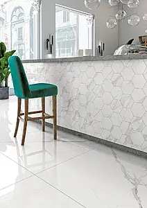 Mosaic tile, Effect stone,statuario, Color white, Unglazed porcelain stoneware, 30x30 cm, Finish semi-polished