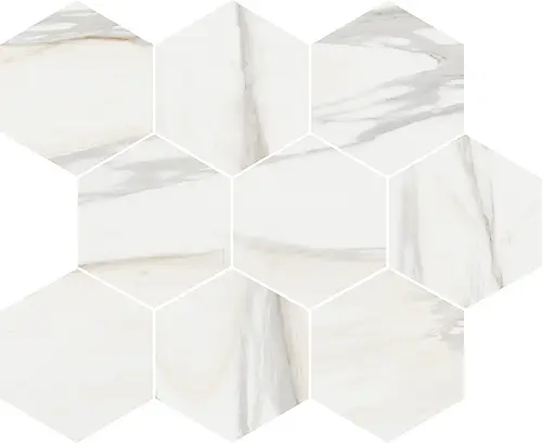 Tuscania Ceramiche, White Marble, White Marble Mosaico Esagona Calacatta Oro N