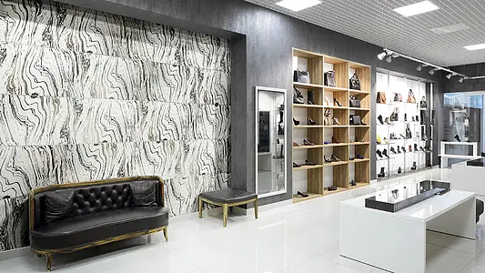 Effekt metal, Farve sort-hvid, Grundflise, Glaseret porcelænsstentøj, 60x120 cm, Overflade blank