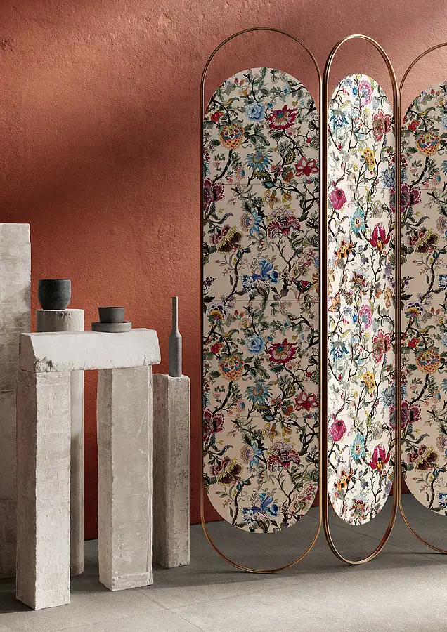 Background tile, Effect fabric, Color beige,white,multicolor, Glazed porcelain stoneware, 100x100 cm, Finish matte