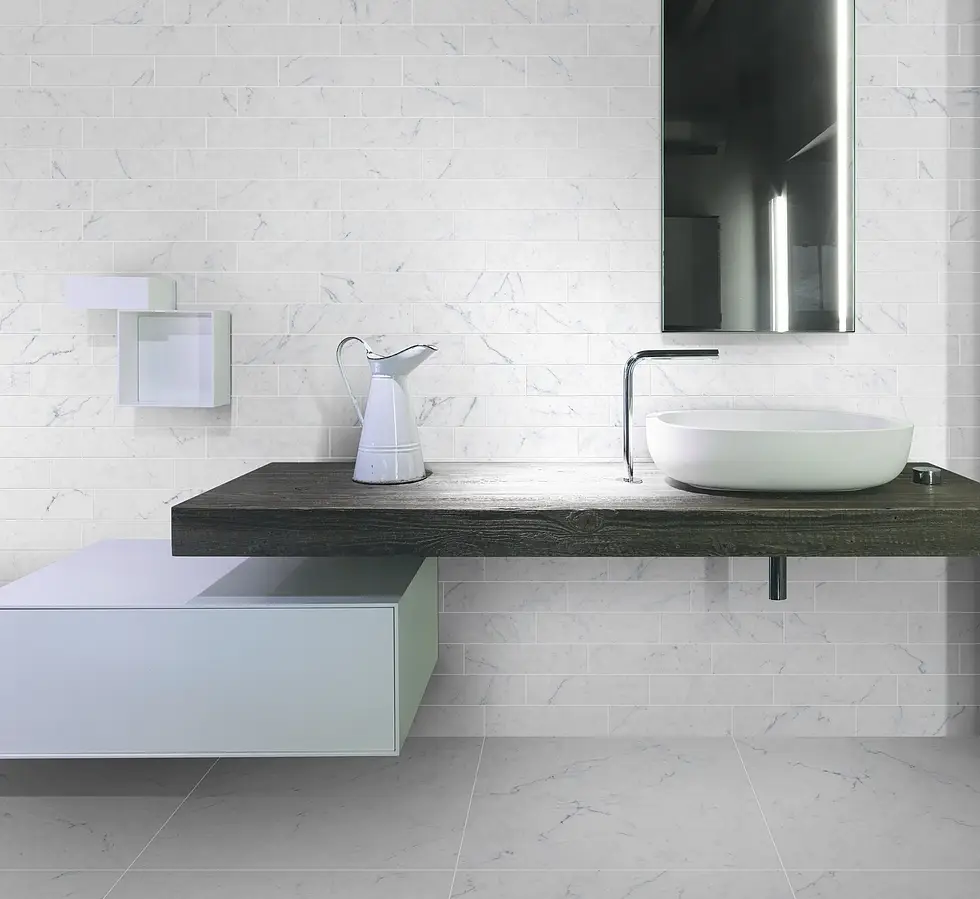 Background tile, Effect carrara, Color white, Glazed porcelain stoneware, 60x60 cm, Finish Honed