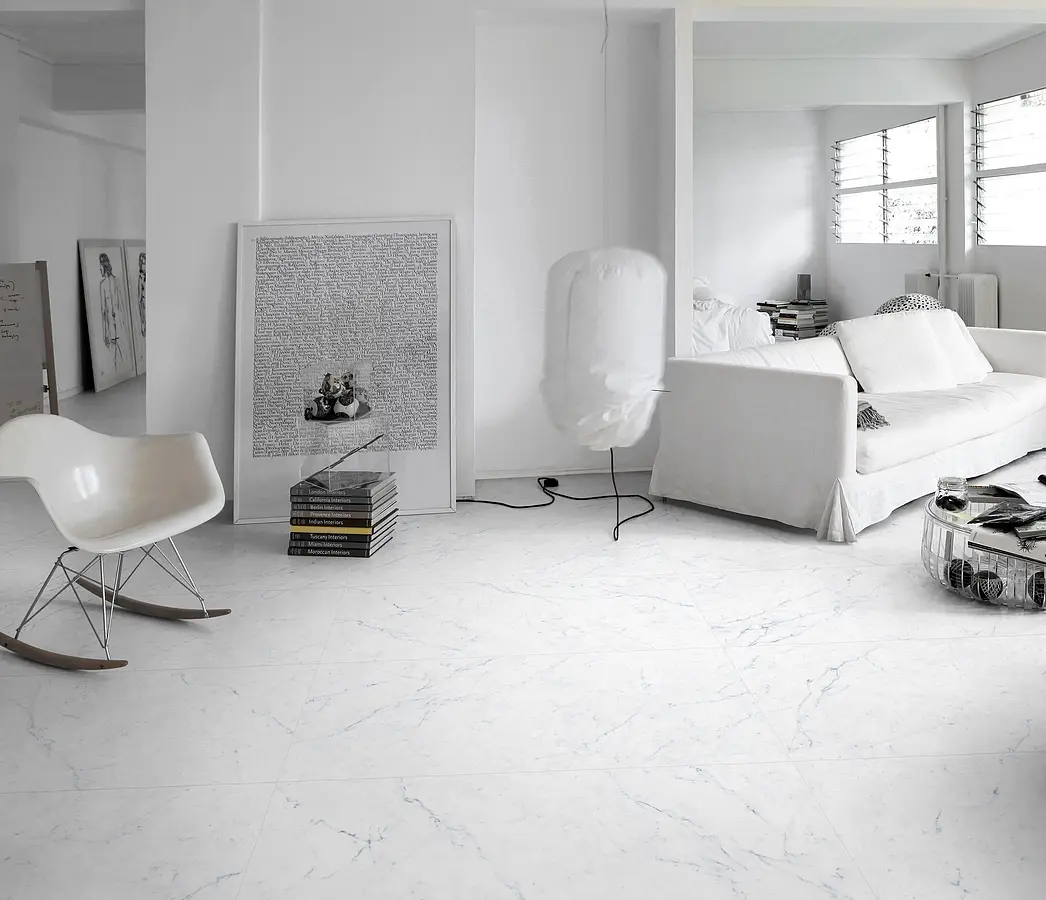 Background tile, Effect carrara, Color white, Glazed porcelain stoneware, 60x120 cm, Finish Honed