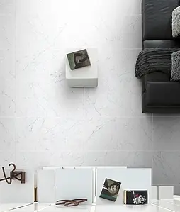 Grundflise, Effekt sten, Farve hvid, Glaseret porcelænsstentøj, 60x60 cm, Overflade semi-poleret