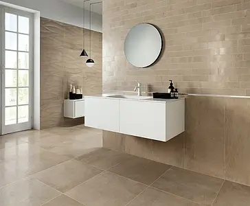 Carrelage, Effet calcaire, Teinte beige, Style designer, Grès cérame émaillé, 7.5x30 cm, Surface semi-polie