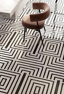 Grundflise, Effekt carrara,anden marmor, Farve sort-hvid, Glaseret porcelænsstentøj, 60x120 cm, Overflade Sleben