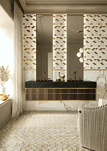 Mosaik, Optik stein,gold und edelmetall,andere marmorarten, Farbe gelbe,weiße, Glasiertes Feinsteinzeug, 26x35 cm, Oberfläche polierte