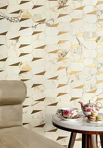 Mosaic tile, Effect stone,gold and precious metals,other marbles, Color yellow,white, Glazed porcelain stoneware, 26x35 cm, Finish Honed