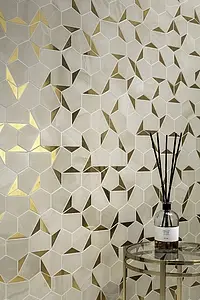 Mosaic tile, Effect stone,gold and precious metals,onyx, Color yellow,beige, Glazed porcelain stoneware, 28x30 cm, Finish polished