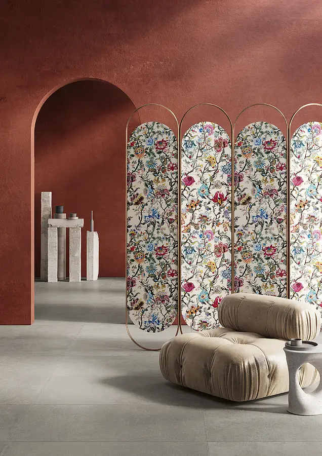 Background tile, Effect terracotta,concrete, Color grey, Glazed porcelain stoneware, 60x120 cm, Finish antislip