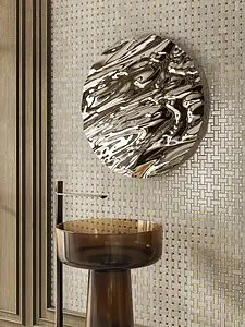 Mosaic tile, Effect gold and precious metals,travertine, Color beige, Glazed porcelain stoneware, 30.1x30.1 cm, Finish Honed