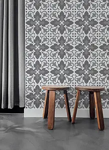 Background tile, Effect faux encaustic tiles, Color grey,white, Unglazed porcelain stoneware, 20x20 cm, Finish matte