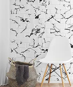 Background tile, Effect stone,statuario, Color white,black & white, Ceramics, 7.5x15 cm, Finish glossy