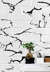 Background tile, Effect stone,statuario, Color white,black & white, Ceramics, 13.2x40 cm, Finish glossy