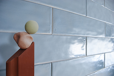 Grundflise, Effekt mursten, Farve himmelblå, Keramik, 7.5x30 cm, Overflade halvblank