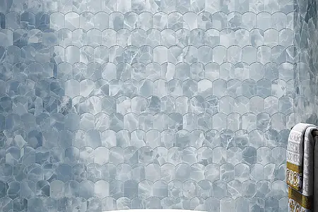 Mosaik, Textur onyx, Färg himmelsblå, Glaserad granitkeramik, 30.7x35 cm, Yta polerad