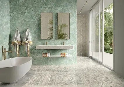 Background tile, Effect onyx, Color green, Glazed porcelain stoneware, 120x280 cm, Finish polished