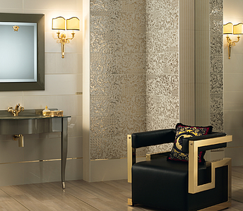 Keramische tegels Gold geproduceerd door Versace Ceramics, Stijl designer, Goud en edelmetalen look effect