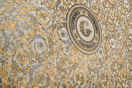 Bakgrundskakel, Textur guld och ädelmetaller, Färg gul,vit, Glaserad granitkeramik, 60x120 cm, Yta matt